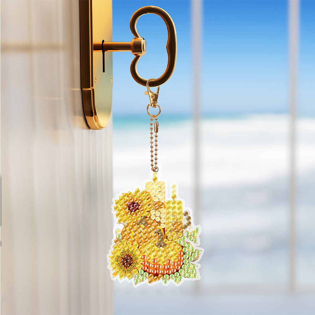 9PCS Double Sided Special Shape Diamond Art Keyring (Pumpkin Sunflower Candle)