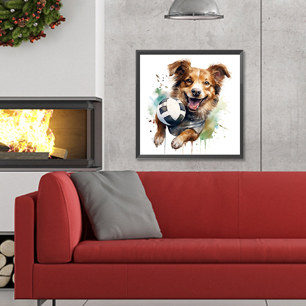Puppy Playing Ball - Full Round Drill Diamond Painting 30*30CM