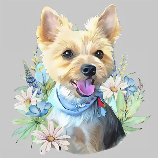 Flower Dog - Full Round Drill Diamond Painting 30*30CM