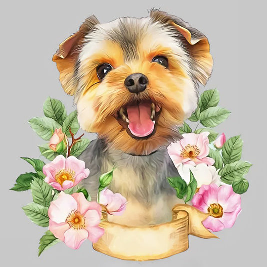 Flower Dog - Full Round Drill Diamond Painting 30*30CM
