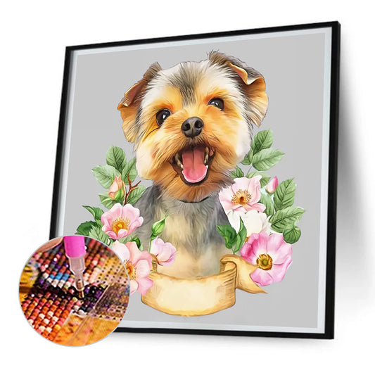 Flower Dog - Full Round Drill Diamond Painting 30*30CM
