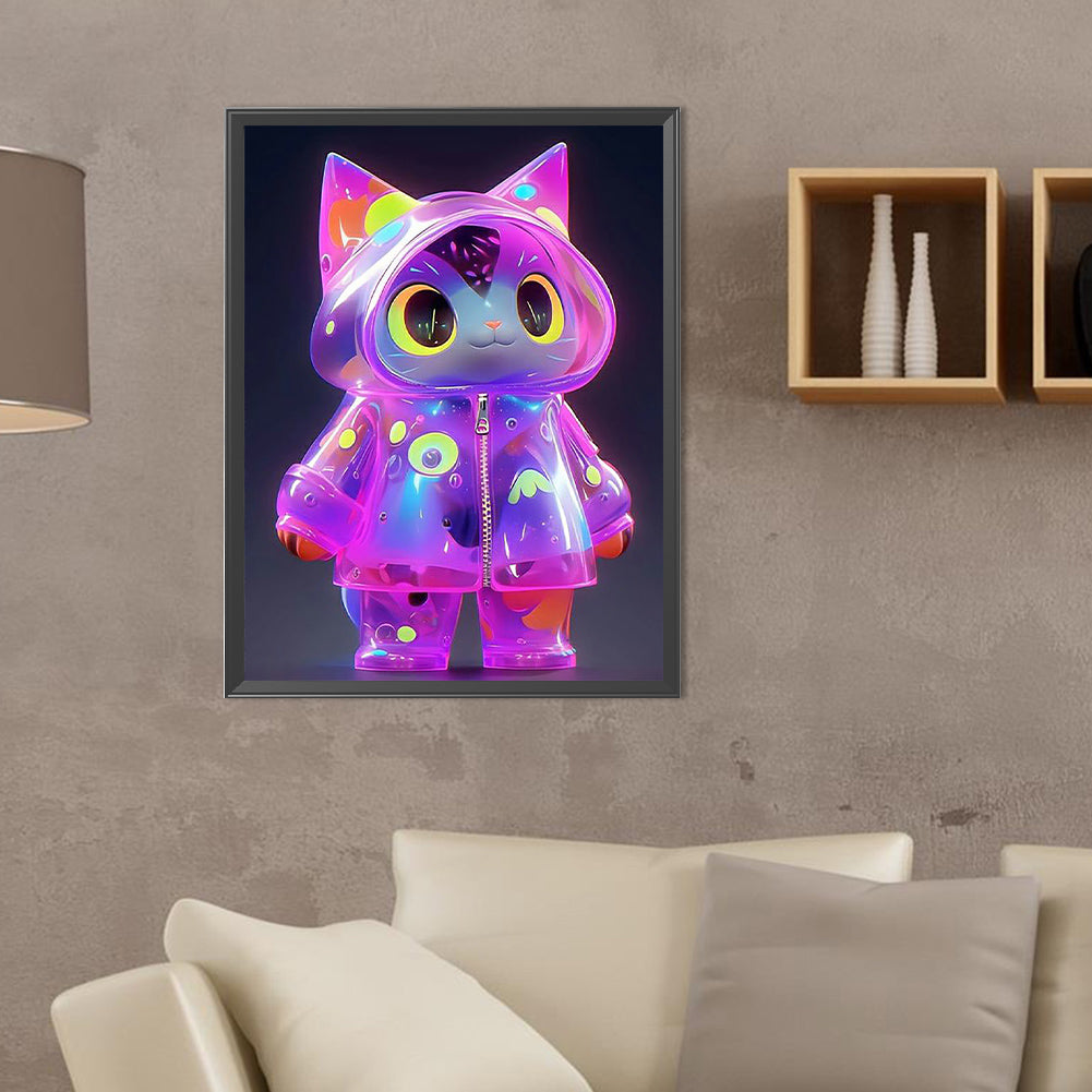 Cyber Raincoat Kitten - Full Round Drill Diamond Painting 30*40CM