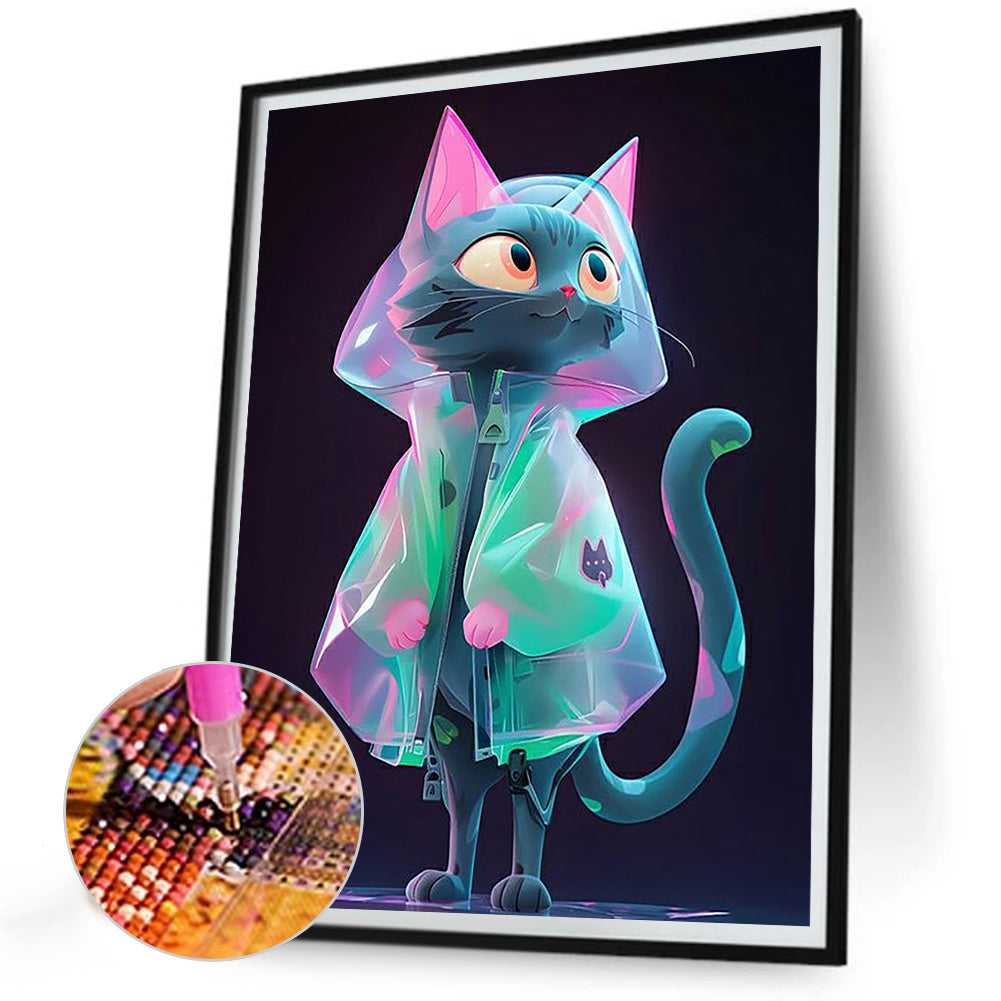 Cyber Raincoat Kitten - Full Round Drill Diamond Painting 30*40CM