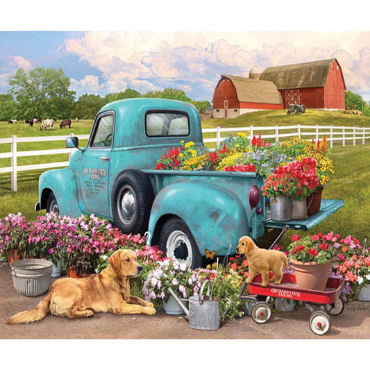 Flowers Vintage Car - Full Round Drill Diamond Painting 60*50CM