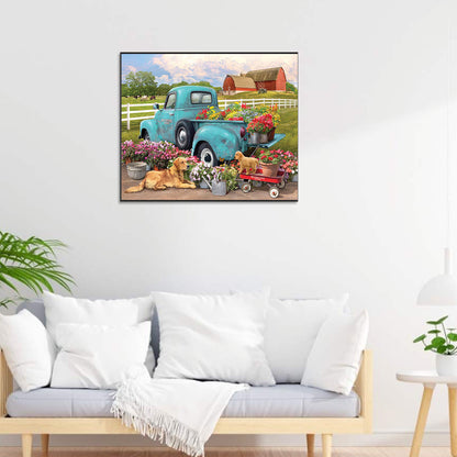 Flowers Vintage Car - Full Round Drill Diamond Painting 60*50CM