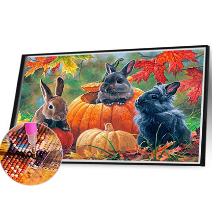 Autumn Pumpkin Bunny - Full Round Drill Diamond Painting 40*30CM