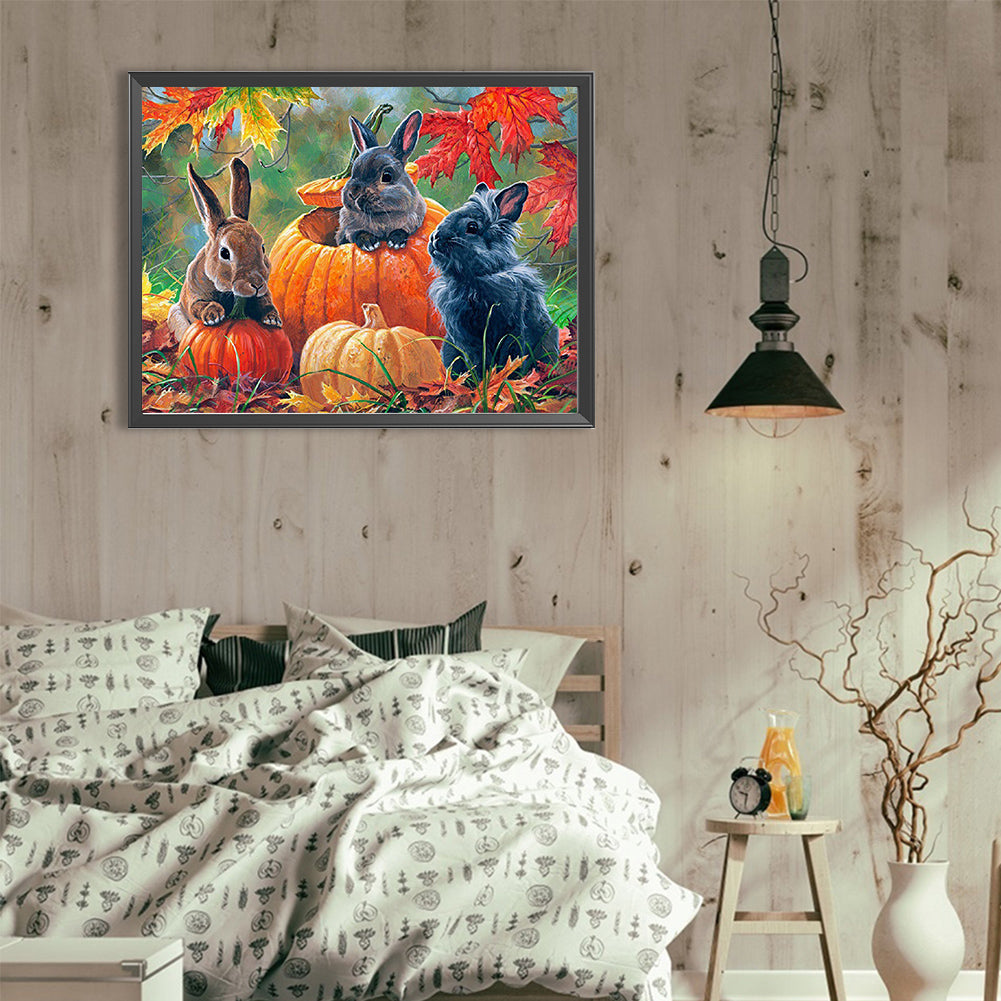 Autumn Pumpkin Bunny - Full Round Drill Diamond Painting 40*30CM