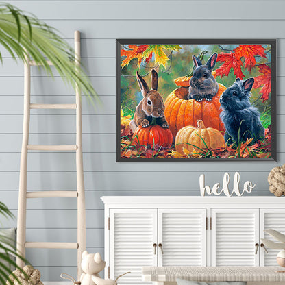 Autumn Pumpkin Bunny - Full Round Drill Diamond Painting 40*30CM