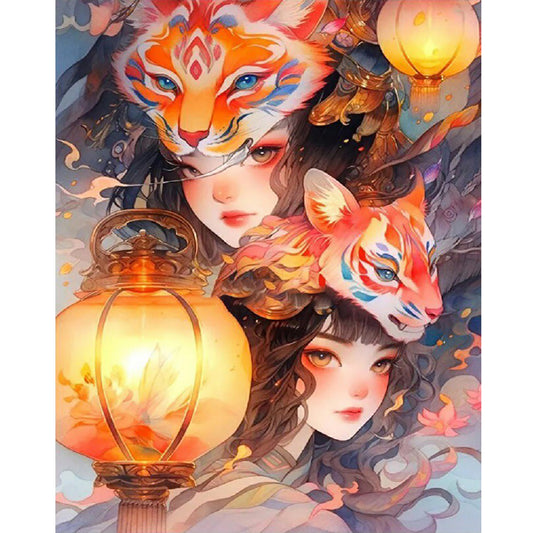 Fox Mask Girl - Full Round Drill Diamond Painting 40*50CM