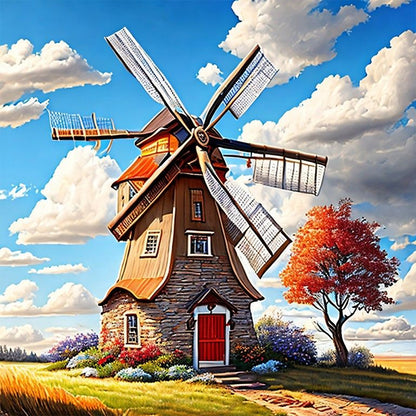 Windmill House - Full Round Drill Diamond Painting 30*30CM