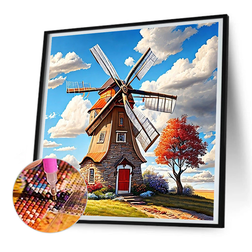 Windmill House - Full Round Drill Diamond Painting 30*30CM