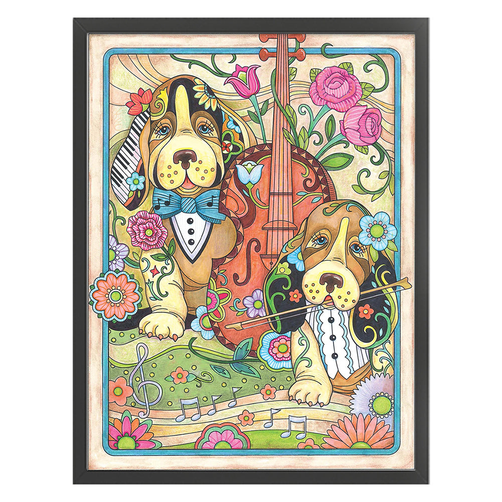 Puppy And Guitar - 11CT Stamped Cross Stitch 50*65CM