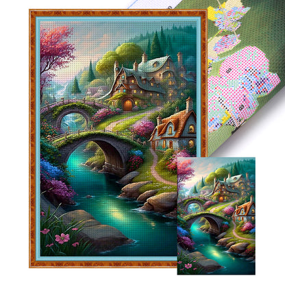 Small Bridge And Flowing Water - 11CT Stamped Cross Stitch 50*75CM