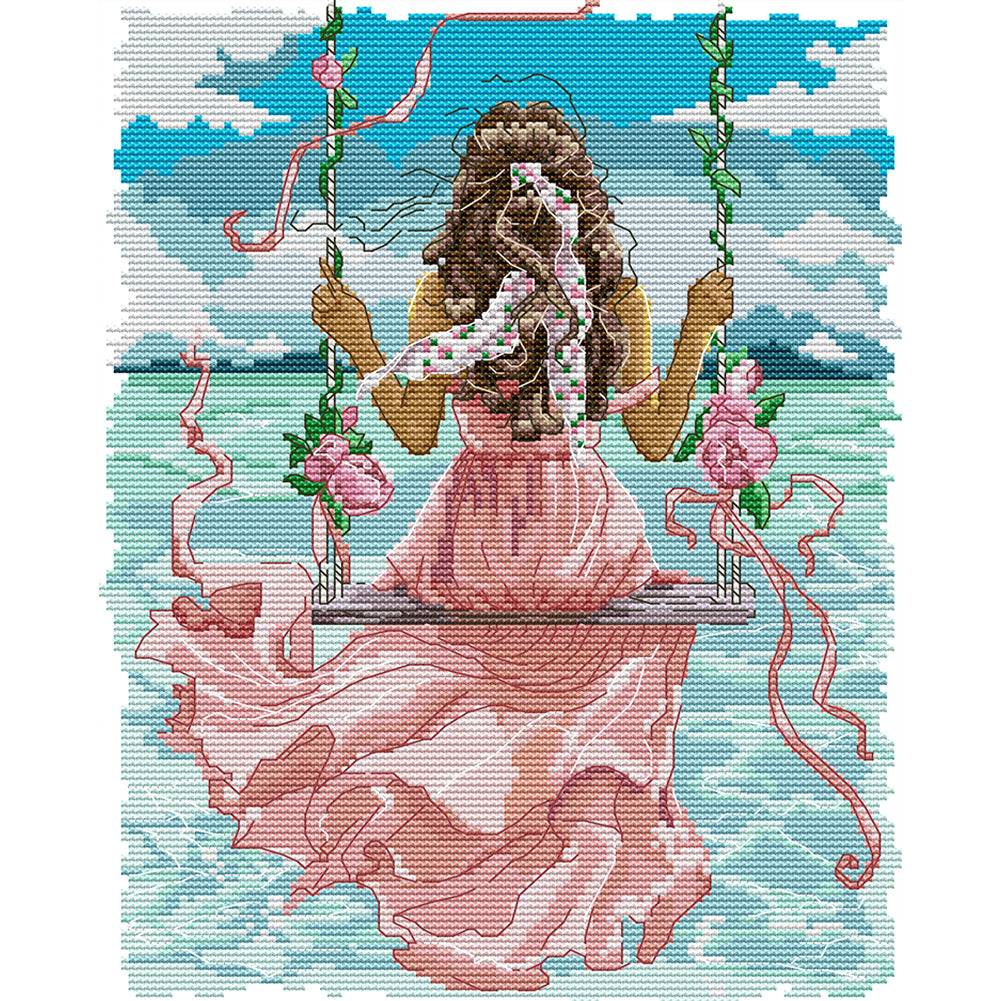 Girl Watching The Sea - 11CT Stamped Cross Stitch 34*43CM(Joy Sunday)