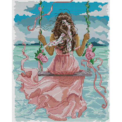 Girl Watching The Sea - 11CT Stamped Cross Stitch 34*43CM(Joy Sunday)