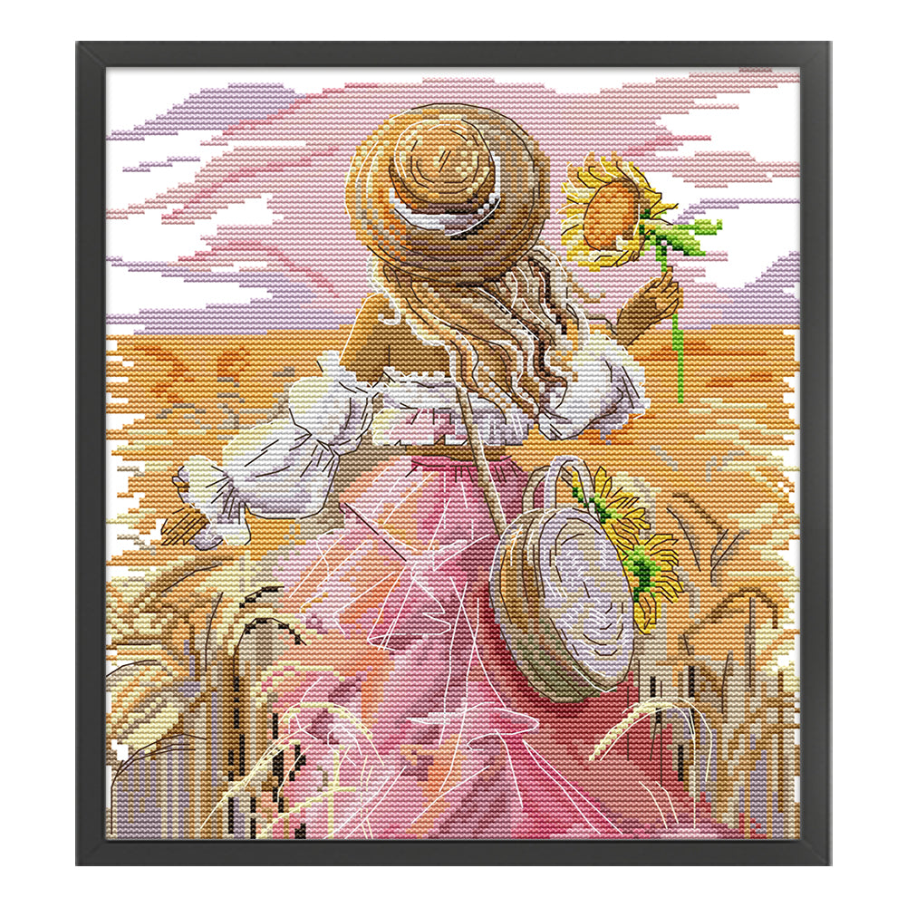 Sunflower Girl - 11CT Stamped Cross Stitch 38*43CM(Joy Sunday)