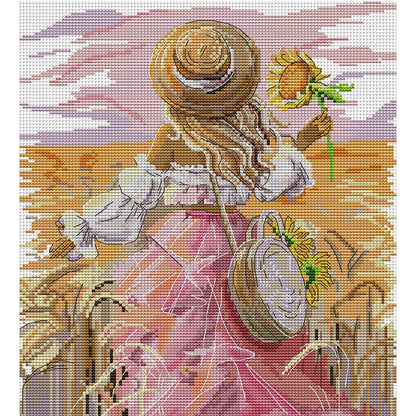 Sunflower Girl - 11CT Stamped Cross Stitch 38*43CM(Joy Sunday)