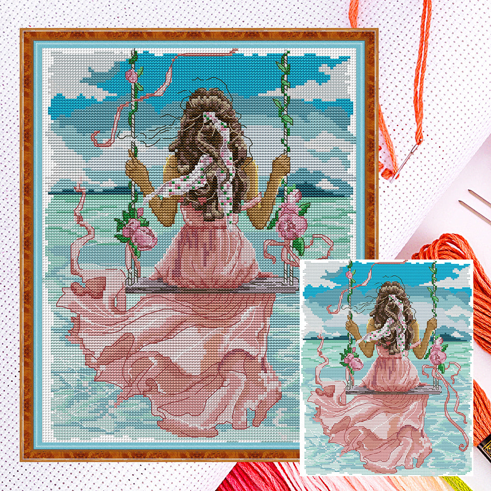 Girl Watching The Sea - 11CT Counted Cross Stitch 34*43CM(Joy Sunday)