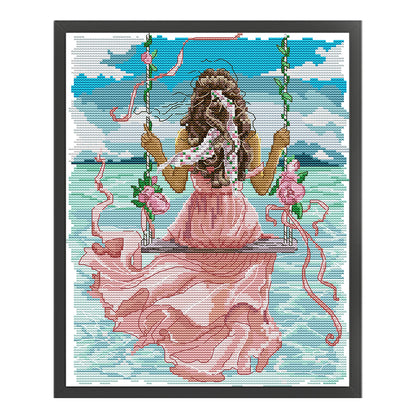 Girl Watching The Sea - 11CT Counted Cross Stitch 34*43CM(Joy Sunday)