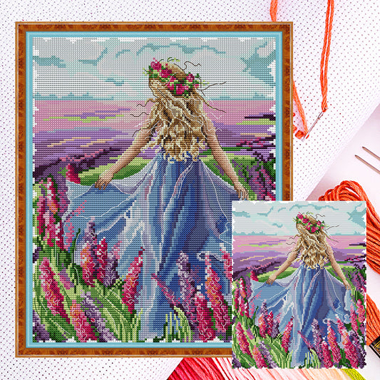 Lavender Girl - 11CT Counted Cross Stitch 36*44CM(Joy Sunday)