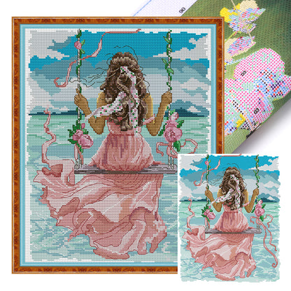 Girl Watching The Sea - 16CT Stamped Cross Stitch 24*30CM(Joy Sunday)