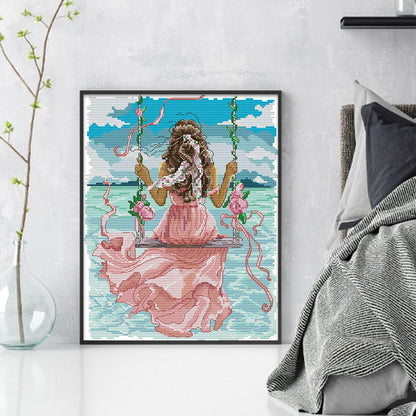 Girl Watching The Sea - 16CT Stamped Cross Stitch 24*30CM(Joy Sunday)