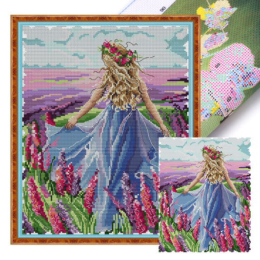 Lavender Girl - 16CT Stamped Cross Stitch 25*30CM(Joy Sunday)