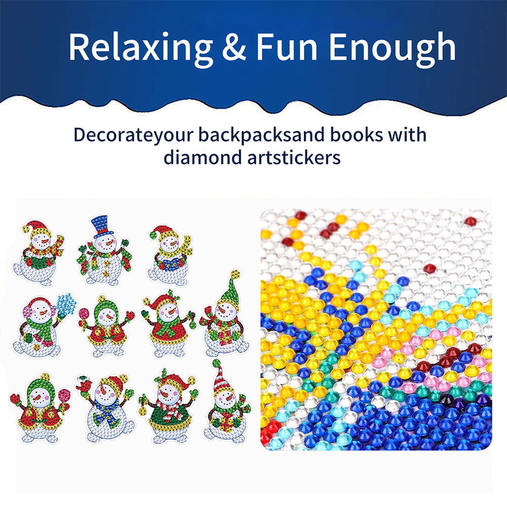 2PCS Christmas Gem Art DIY Craft Kit Diamond Painting Sticker (Xmas Snowman)