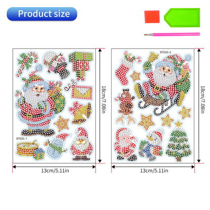 2PCS Christmas Gem Art DIY Craft Kit Diamond Painting Sticker (Santa)