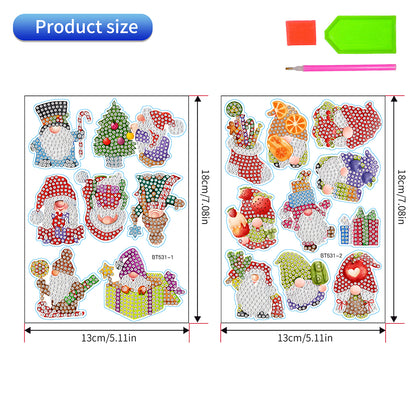 2PCS Christmas Gem Art DIY Craft Kit Diamond Painting Sticker (Xmas Gnome)