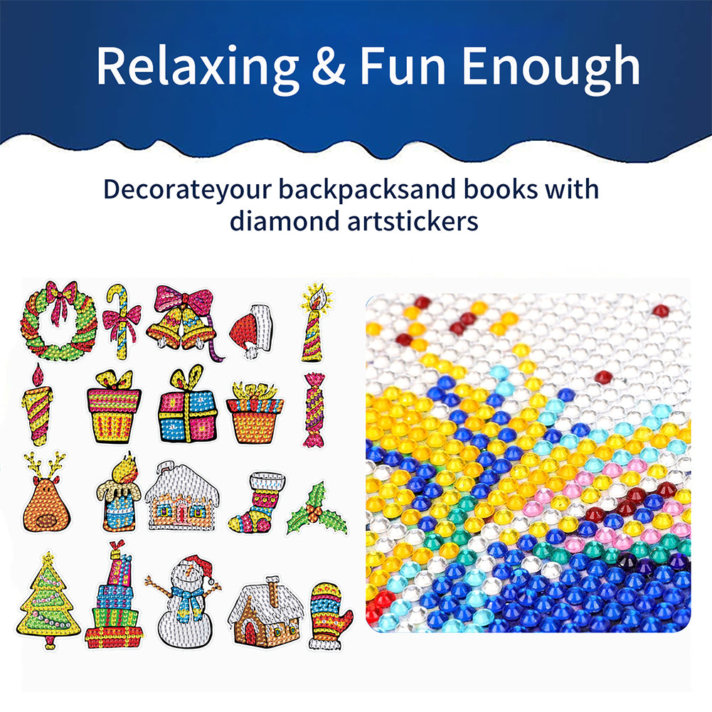 2PCS Christmas Gem Art DIY Craft Kit Diamond Painting Sticker (Xmas Element)