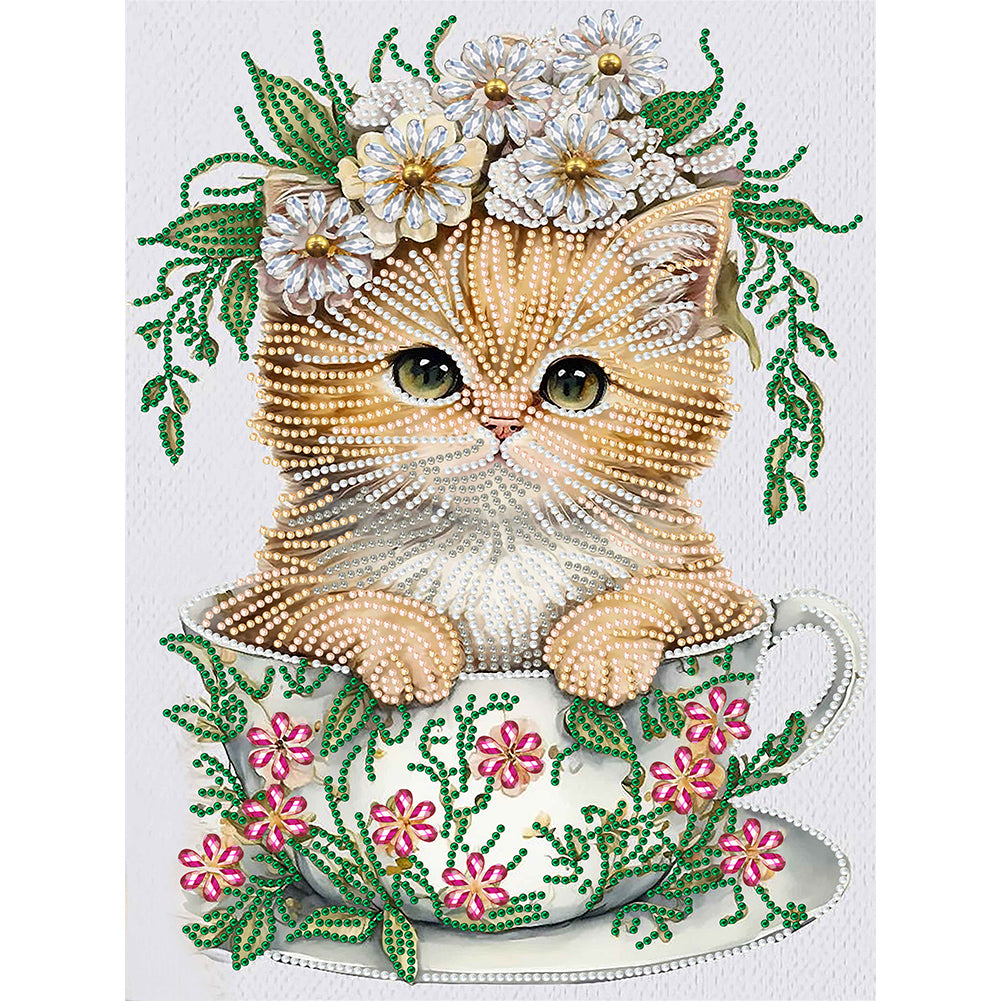 Teacup Kitten - Special Shaped Drill Diamond Painting 30*40CM