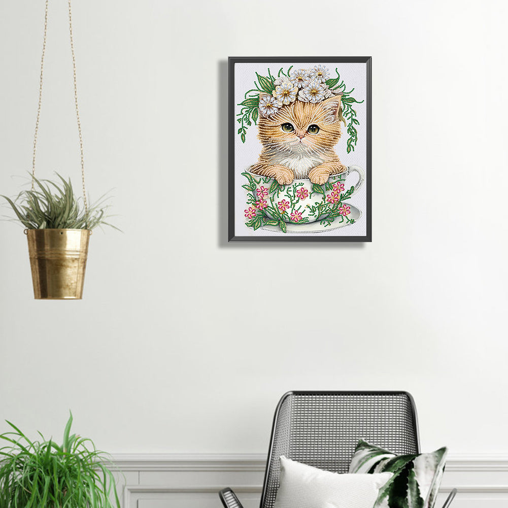 Teacup Kitten - Special Shaped Drill Diamond Painting 30*40CM