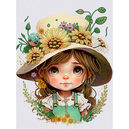 Flower Hat Girl - Special Shaped Drill Diamond Painting 30*40CM