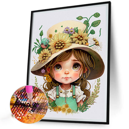 Flower Hat Girl - Special Shaped Drill Diamond Painting 30*40CM