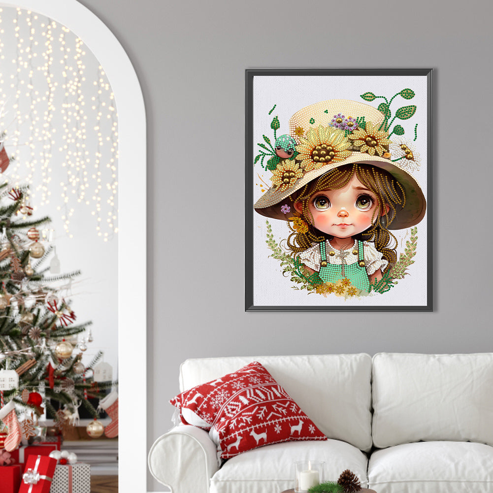 Flower Hat Girl - Special Shaped Drill Diamond Painting 30*40CM