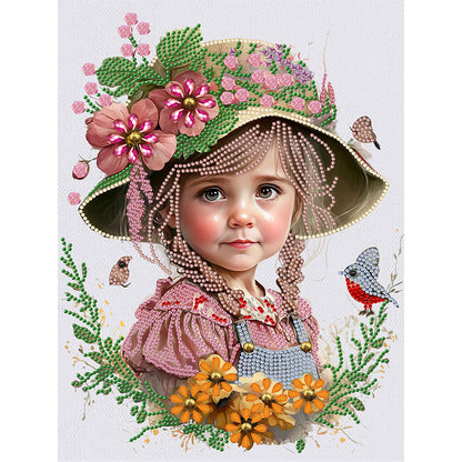 Flower Hat Girl - Special Shaped Drill Diamond Painting 30*40CM