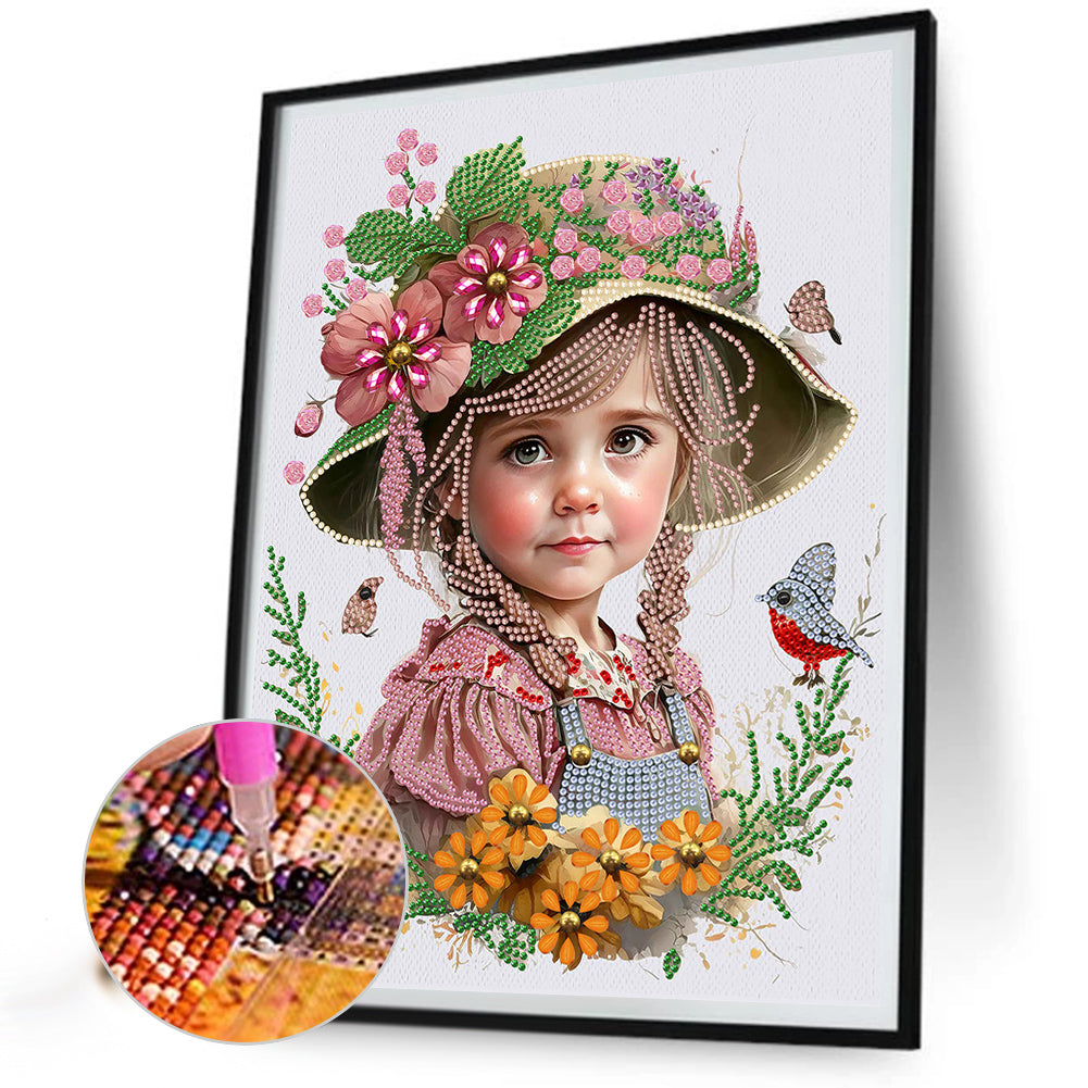 Flower Hat Girl - Special Shaped Drill Diamond Painting 30*40CM