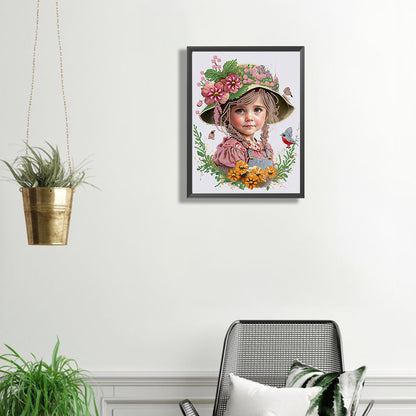 Flower Hat Girl - Special Shaped Drill Diamond Painting 30*40CM