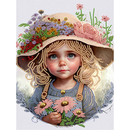 Flower Hat Girl - Special Shaped Drill Diamond Painting 30*40CM