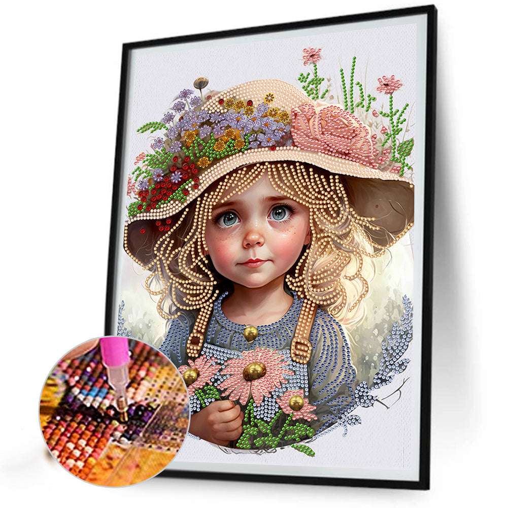 Flower Hat Girl - Special Shaped Drill Diamond Painting 30*40CM