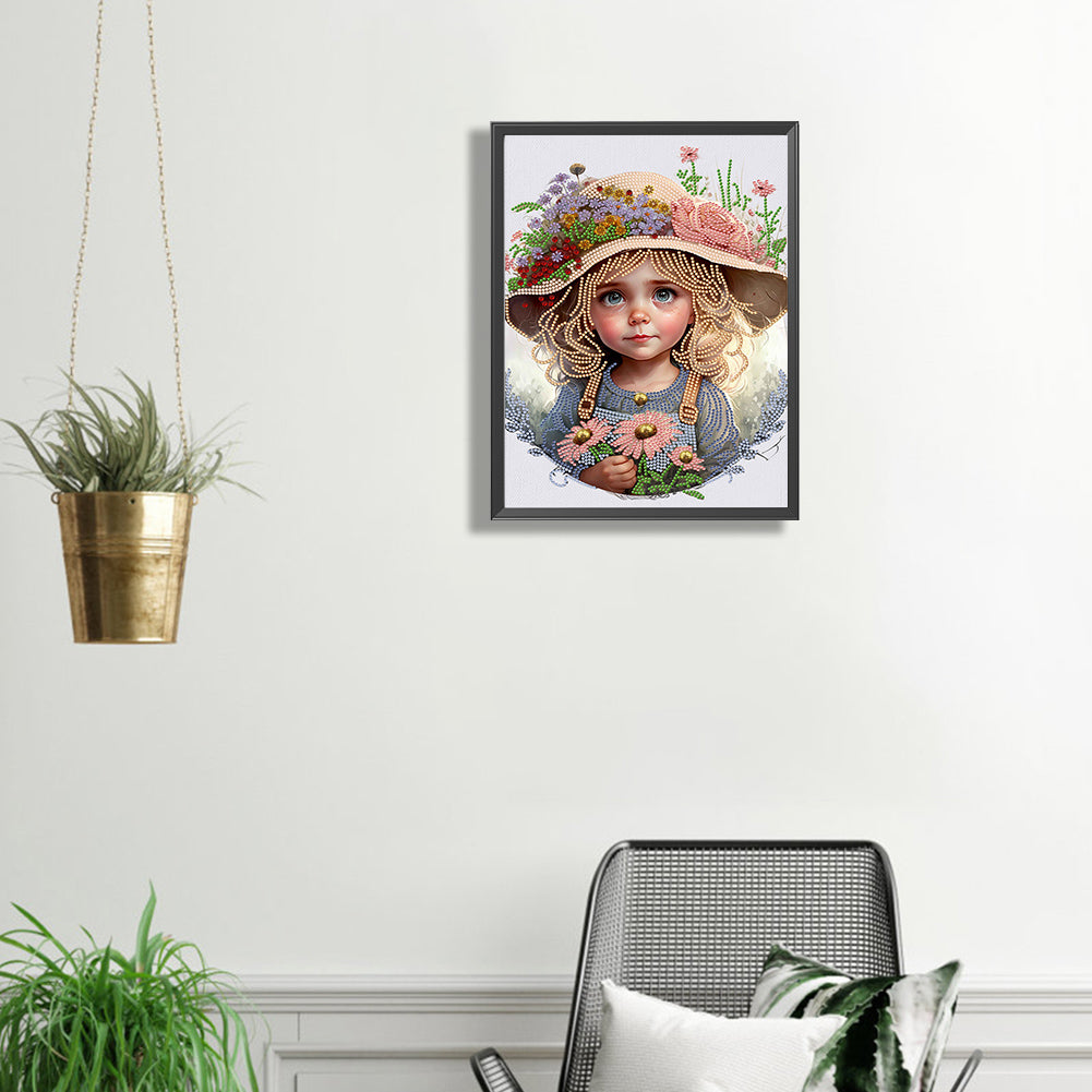 Flower Hat Girl - Special Shaped Drill Diamond Painting 30*40CM