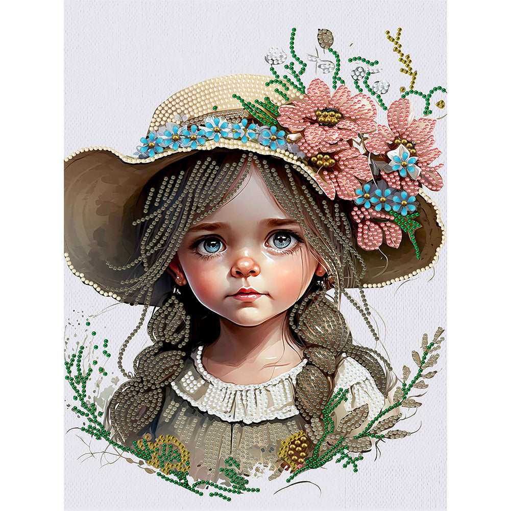 Flower Hat Girl - Special Shaped Drill Diamond Painting 30*40CM