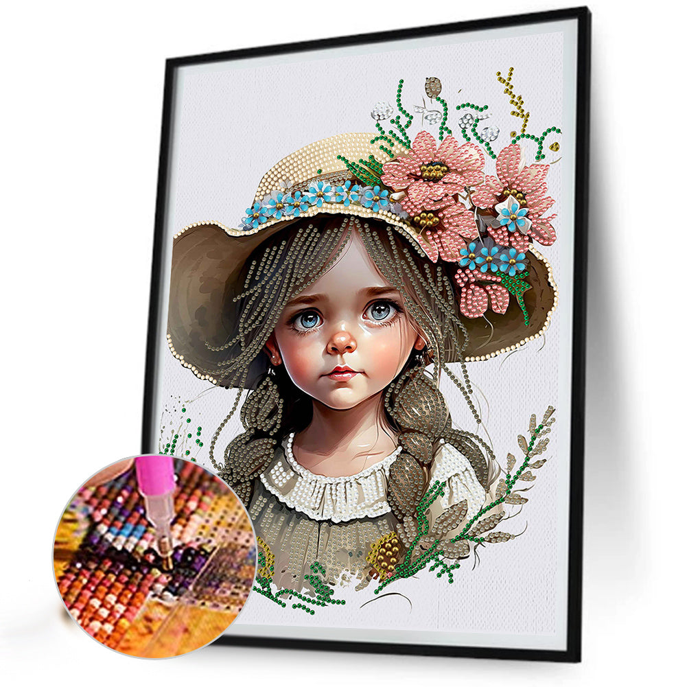 Flower Hat Girl - Special Shaped Drill Diamond Painting 30*40CM