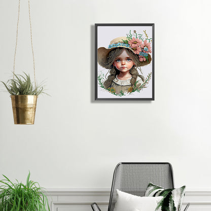 Flower Hat Girl - Special Shaped Drill Diamond Painting 30*40CM