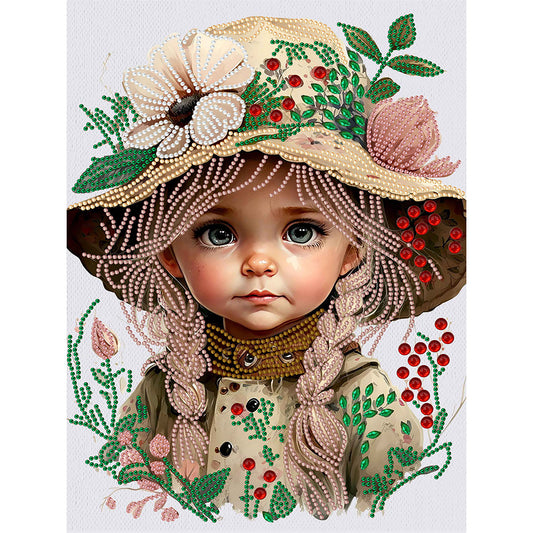 Flower Hat Girl - Special Shaped Drill Diamond Painting 30*40CM