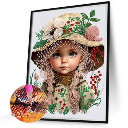 Flower Hat Girl - Special Shaped Drill Diamond Painting 30*40CM