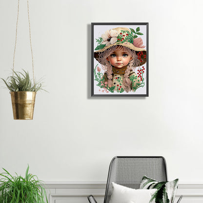 Flower Hat Girl - Special Shaped Drill Diamond Painting 30*40CM