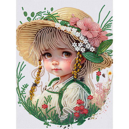 Flower Hat Girl - Special Shaped Drill Diamond Painting 30*40CM