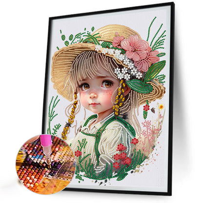 Flower Hat Girl - Special Shaped Drill Diamond Painting 30*40CM